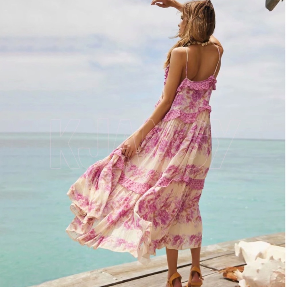 Bohemian Pink Ruffle Dress